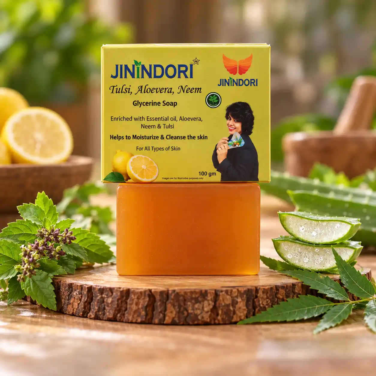 JININDORI Tulsi, Aloevera & Neem Glycerine Soap – 100gm