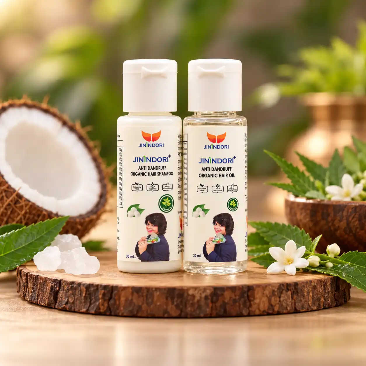 JININDORI Anti-Dandruff Organic Hair Oil & Shampoo Combo – 30ml + 30ml