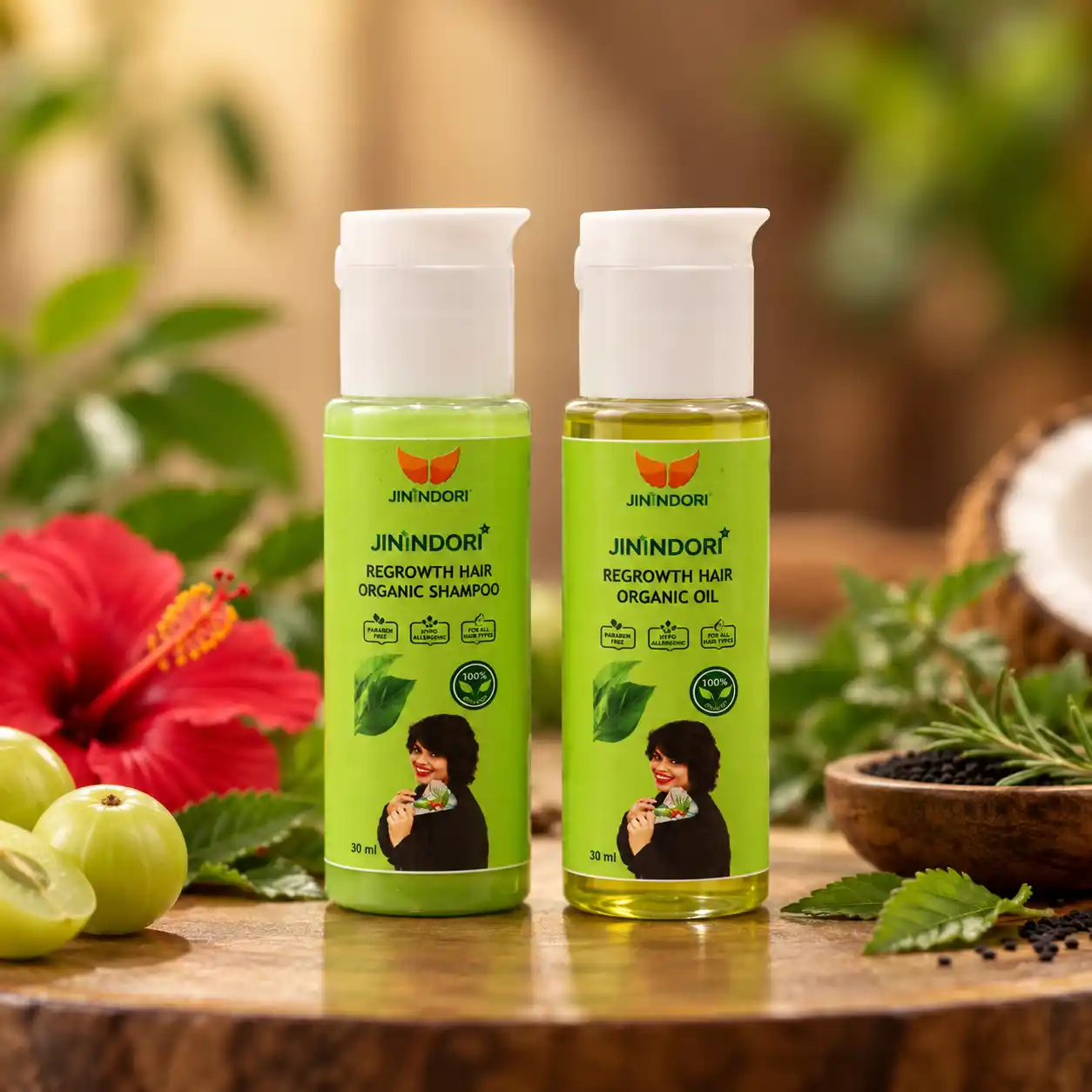 JININDORI Regrowth Hair Organic Oil & Shampoo Combo – 30ml + 30ml